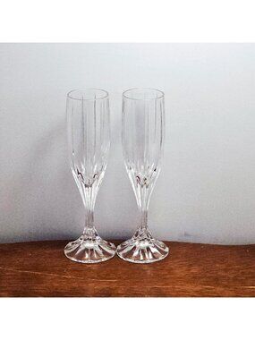 Mikasa Berkeley Champagne Flutes 8.5" Art Deco ribbed regency styled glam